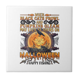Carreau Halloween Pêche Heureuse Chats Noirs Citrouilles C