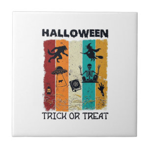 Carreau Halloween Trick Or Treat Loup-Garou Sorcière Squel