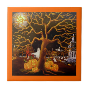 Carreau Halloween, tuile, fantômes, Jack-o'-lantern,
