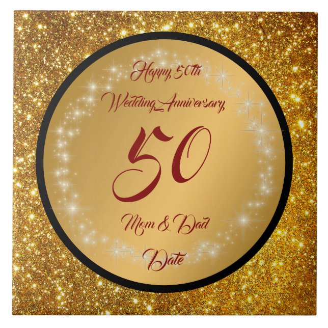 Carreau Happy Customize Gold Glitter 50th Anniversary (Devant)