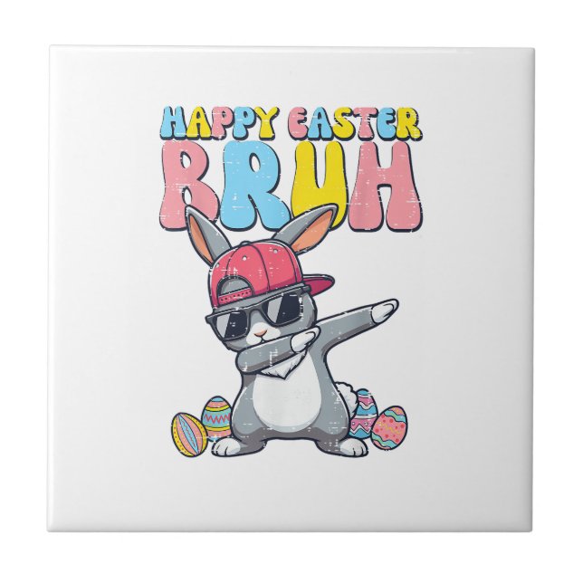 Carreau Happy Easter Bruh Bunny Dab Rabbit Dance Boys Kids (Devant)