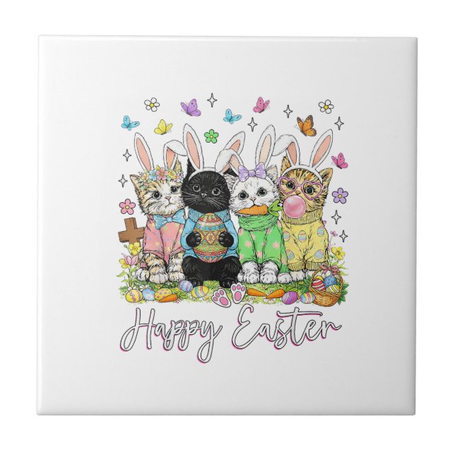 Carreau Happy Easter Cute Cat Lover Bunny Easter Day Women (Devant)