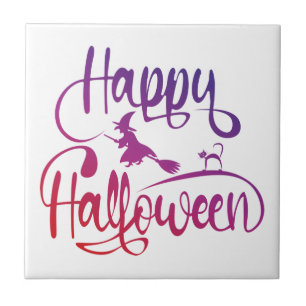 Carreau Happy Halloween dégradé volant sorcière chat