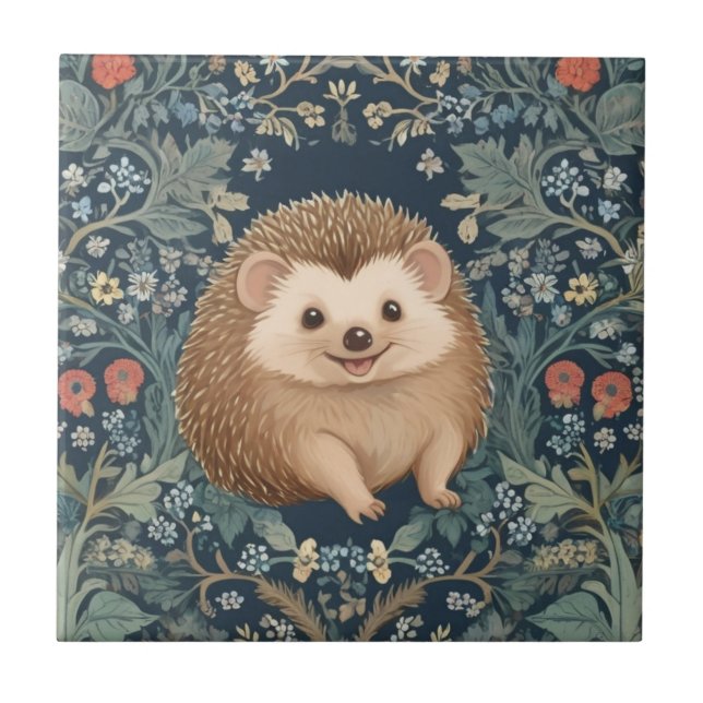 Carreau Happy Hdgehog William Morris style Floral droit (Devant)