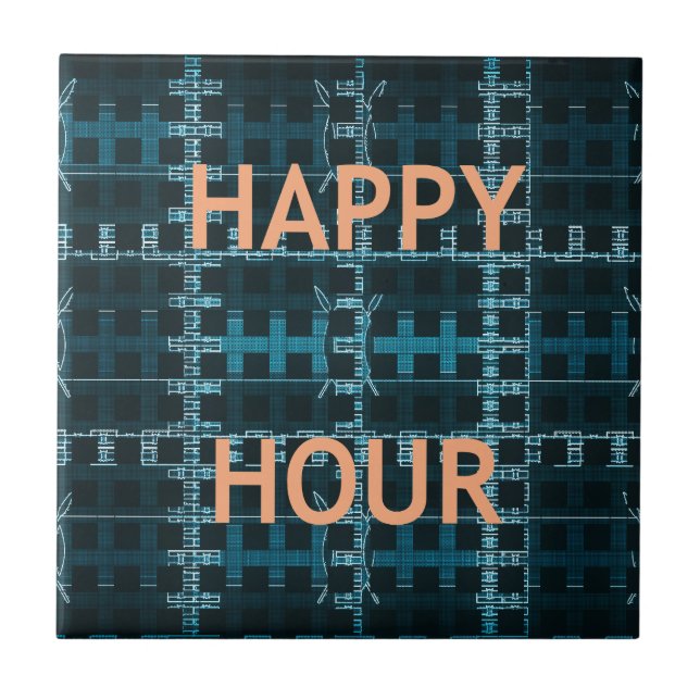 Carreau Happy Hour Texte bleu Vector Art Imprimer (Devant)