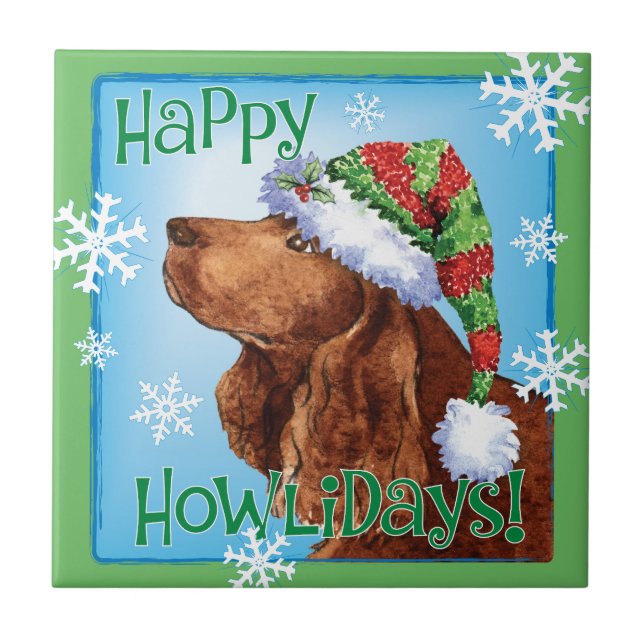 Carreau Happy Howlidays Field Spaniel Tile (Devant)