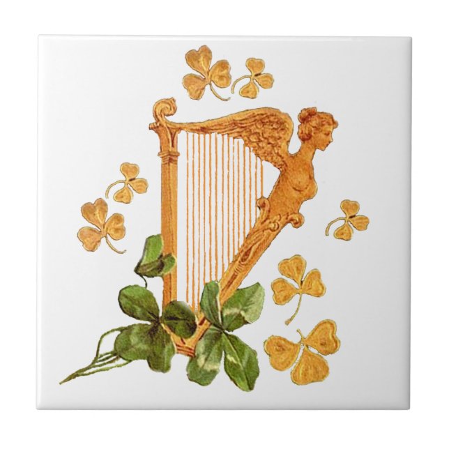 Carreau Harpe et shamrocks d'or de l'Irlande (Devant)