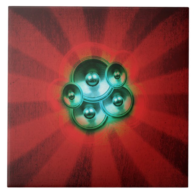 Carreau Haut-parleurs de musique et sunburst rouge (Devant)