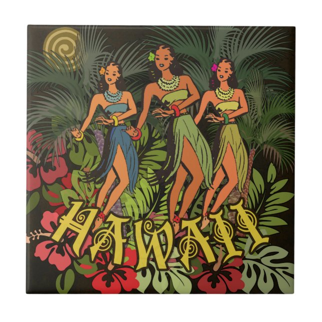 Carreau Hawaii Aloha Palm Hula Art Design (Devant)