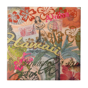 Carreau Hawaii Hula Fleur Voyage Vintage
