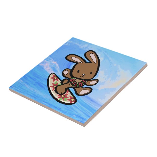 Carreau Hawaiian Surfing Bunny Cartoon de vacances (Côté)