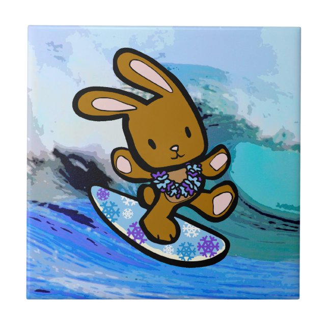 Carreau Hawaiian Surfing Bunny Cartoon de vacances (Devant)