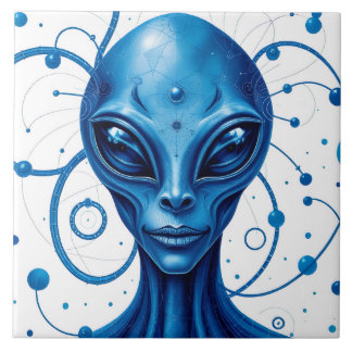 Carreau Head Of Blue Alien Closeup Sci-Fi Art