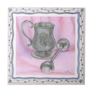Carreau Heirloom Cup & Rattle sur Arrière - plan pourpre