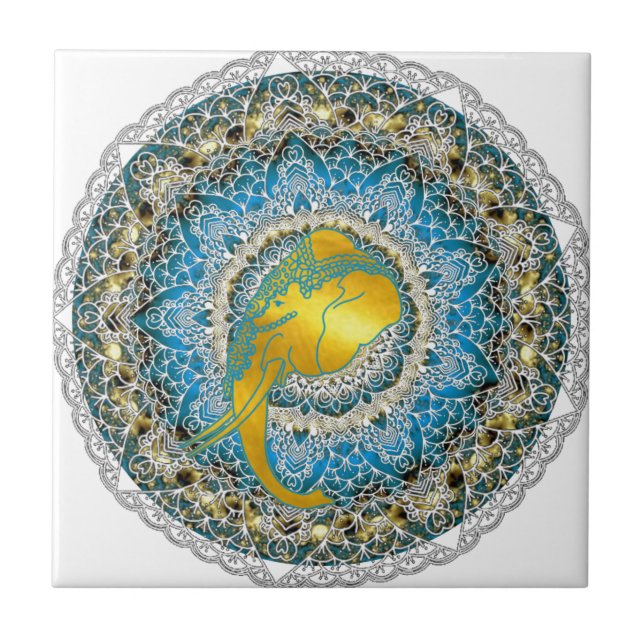 Carreau Henna Elephant Mandala Ganesha Cadeaux Mindfulness (Devant)