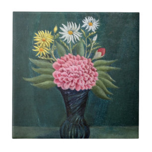 Carreau Henri Rousseau - Dahlia et marguerites dans un vas