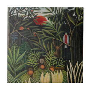 Carreau Henri Rousseau - Singes et perroquets en Forêt Vie
