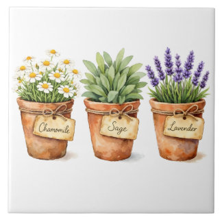Carreau Herbes à l'aquarelle poussant dans les pots 