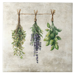 Carreau Herbes Fleurs Aquarelle Rustique 