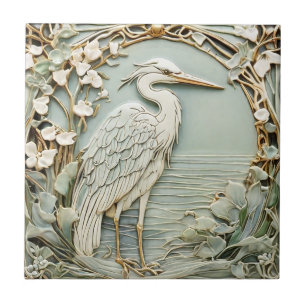 Carreau Heron Sea Bird Art Nouveau Faux Relief Right Mint