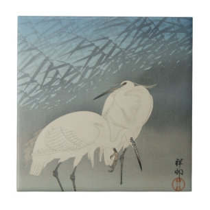Carreau Hérons blancs et lune, Ohara Koson