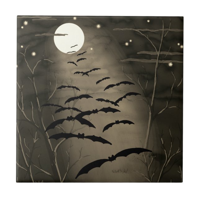 Carreau Heure Envoûtante Pleine Lune Chauves-Souris Hallow (Devant)
