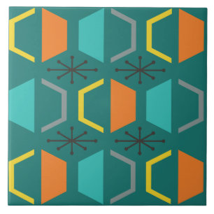 Carreau Hexagones modernes du milieu du siècle Turquoises