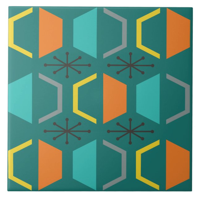 Carreau Hexagones modernes du milieu du siècle Turquoises (Devant)