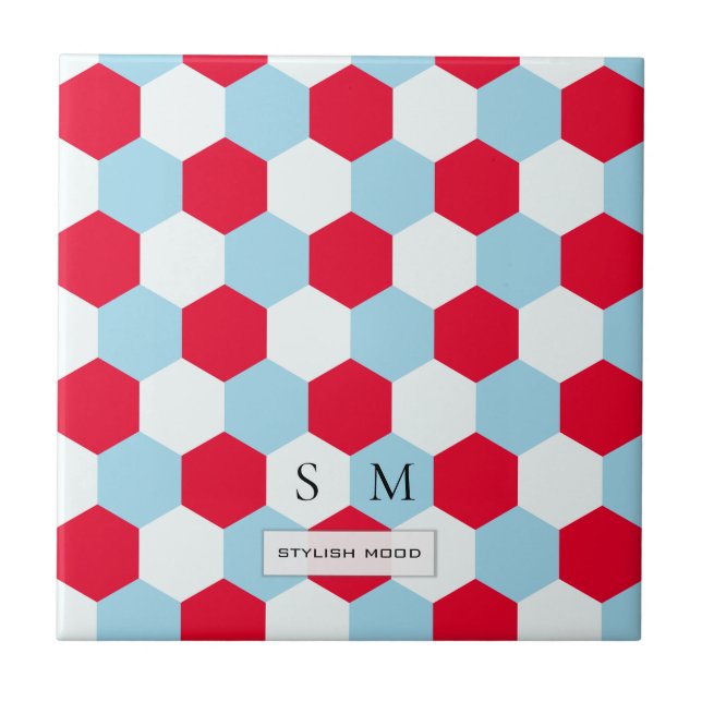 Carreau Hexagones rouges, blancs et bleus Monogrammes (Devant)