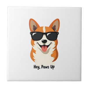Carreau Hey Vintage, Patte en l'air Corgi avec Lunettes de