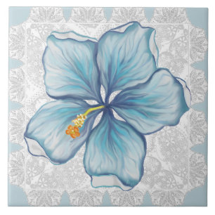 Carreau Hibiscus & dentelle TURQUOISE