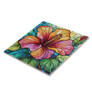 Carreau hibiscus en verre tendu
