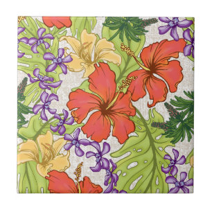 Carreau Hibiscus et orchidées hawaïens tropicaux de Keleah