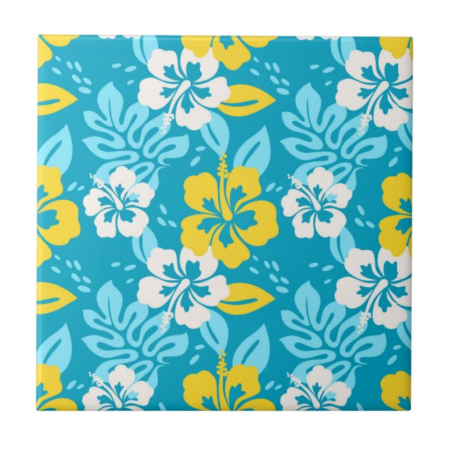 Carreau Hibiscus hawaïen bleu motif floral (Devant)