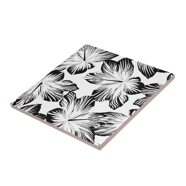 Carreau hibiscus noir et blanc (Côté)