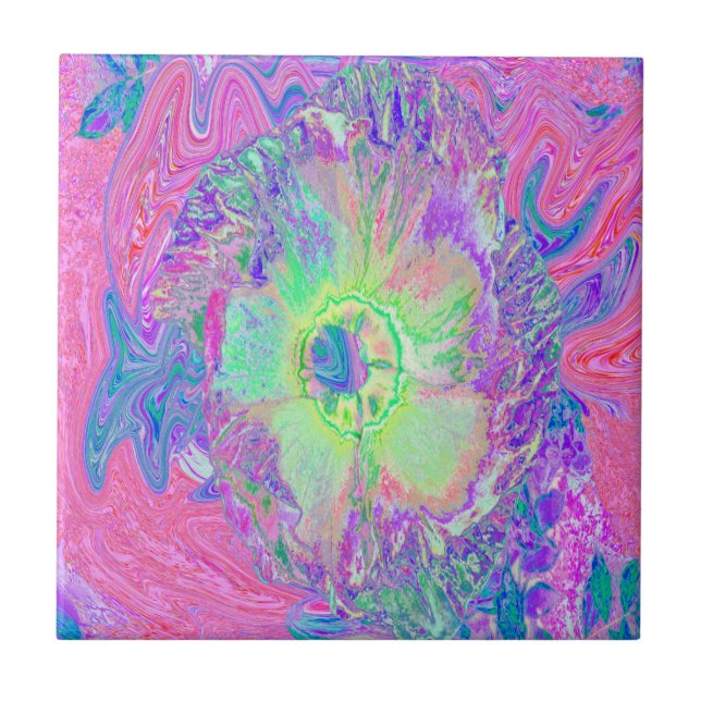 Carreau Hibiscus psychédélique à lèvre verte et violette (Devant)