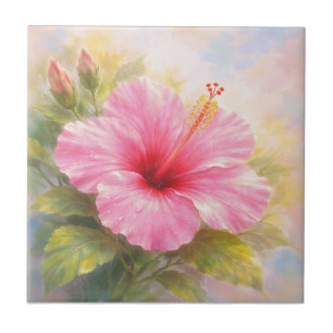 Carreau Hibiscus Rose - Art de style pictural