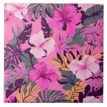 Hibiscus rose tropical - Design floral feuillu