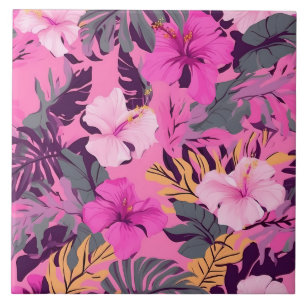 Carreau Hibiscus rose tropical - Design floral feuillu