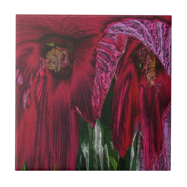 Carreau Hibiscus rouge Carrelage d'art Abstrait floral (Devant)