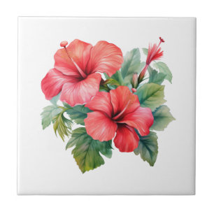 Carreau Hibiscus Rouge Tropical Floral Cuisine Salle de Ba
