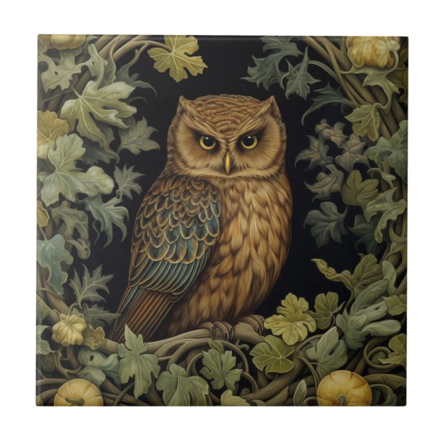 Carreau hibou Art nouveau dans la forêt (Devant)