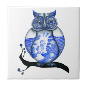 Carreau Hibou bleu de saule