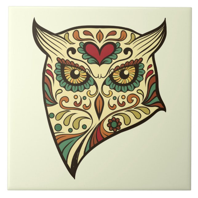 Carreau Hibou de crâne de sucre - conception de tatouage (Devant)