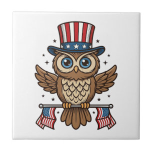 Carreau Hibou patriotique Gravure vintage Graphique_1