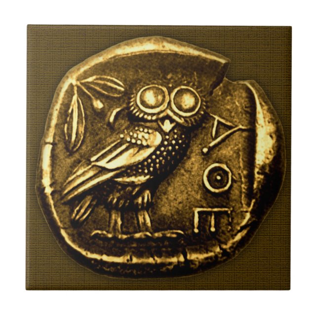 Carreau Hibou sur la pièce de monnaie du grec ancien (Devant)