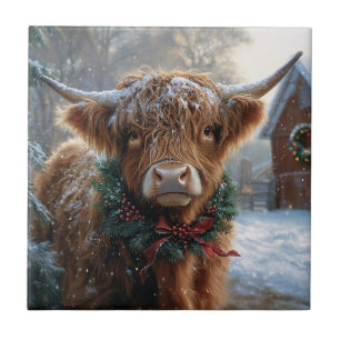 Carreau Highland Cow Rustic Barnyard Noël