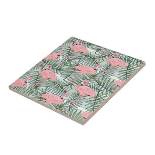 Carreau Hip Flamants roses roses mignonette feuille de pal