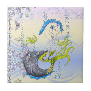 Carreau Hippocampe (crâne) avec bleu/violet/beige