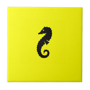 Carreau Hippocampe de Glow_Black-on-Yellow d'océan